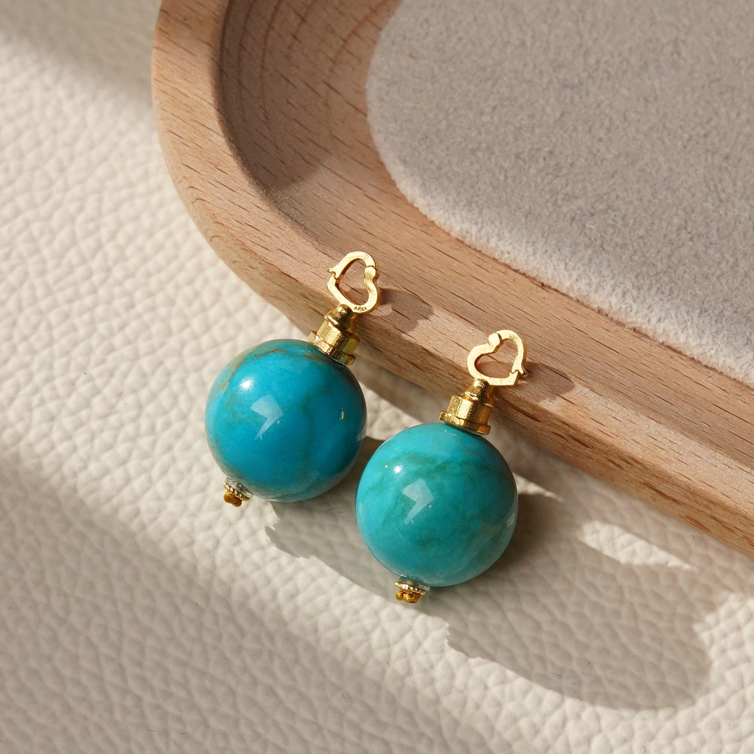 绿松石DIY18k绿松圆珠吊坠（多样性发货发其一）FO00010