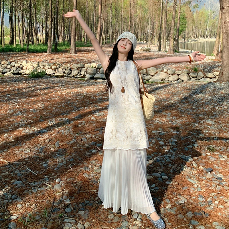 黄一粒 NORA STUDIO假两件无袖背心连衣裙女夏高级设计感气质长裙