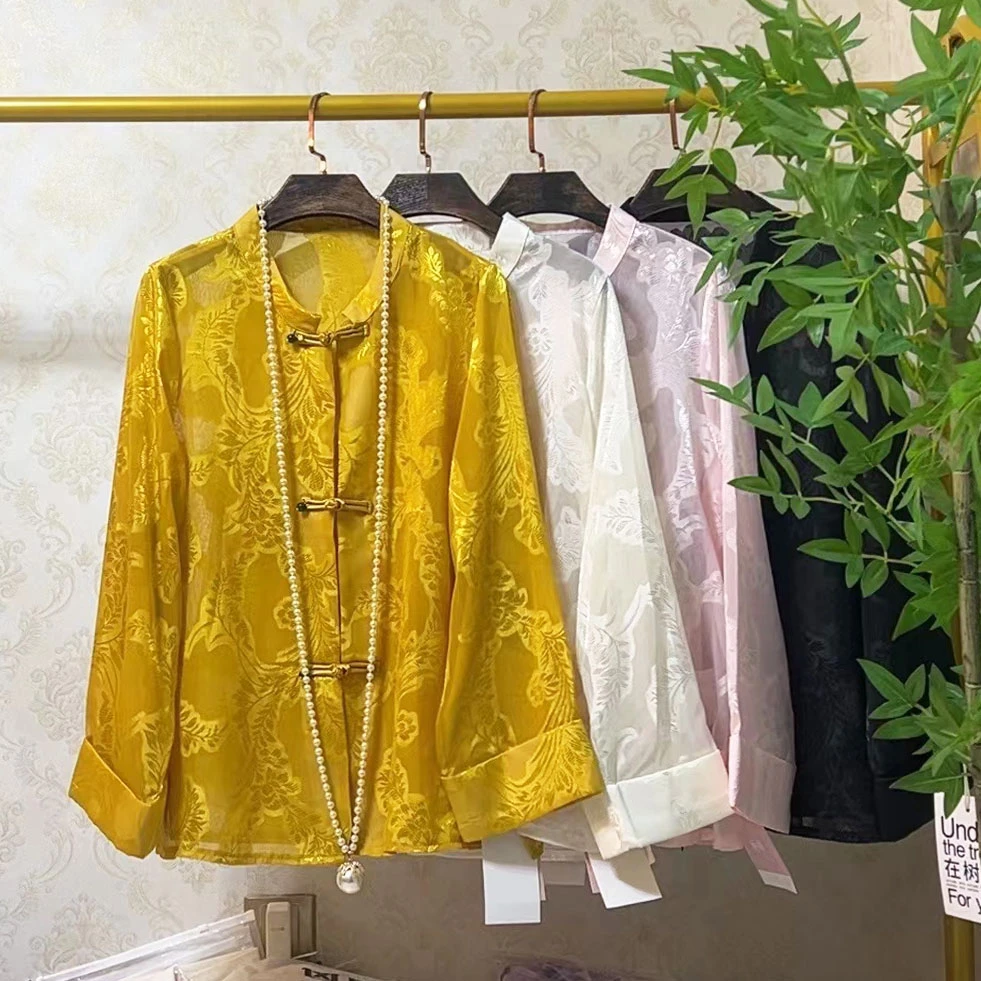 YY新中式国风薄款外套胖妹妹复古盘扣轻薄防晒开衫200斤（透）9201