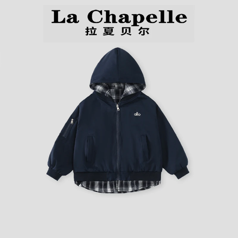 La Chapelle【拉夏贝尔】秋季时尚儿童假两件格子拼接外套LA1951