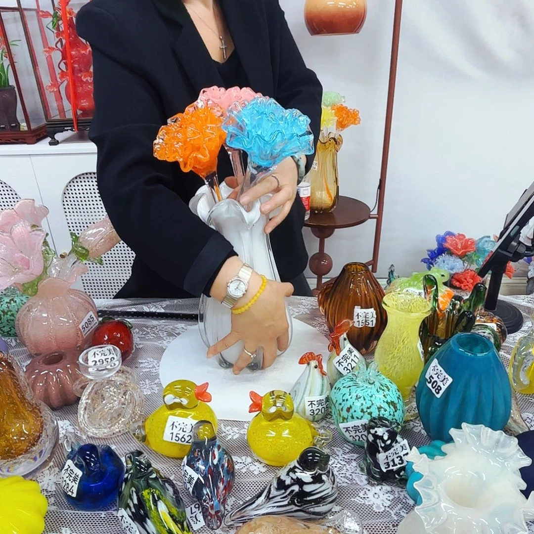 3朵康乃馨安妮家居琉璃摆件