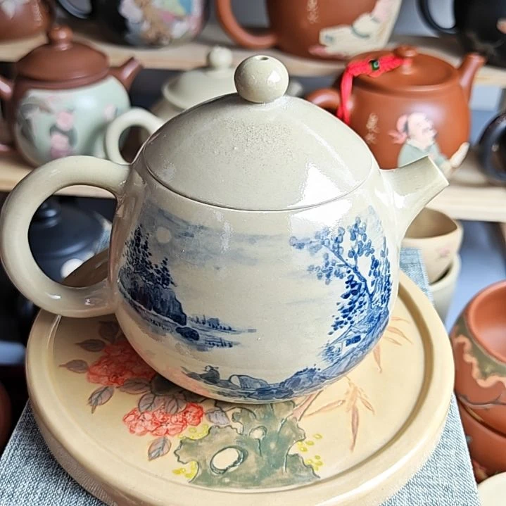 建水紫陶青花微瑕12号220cc