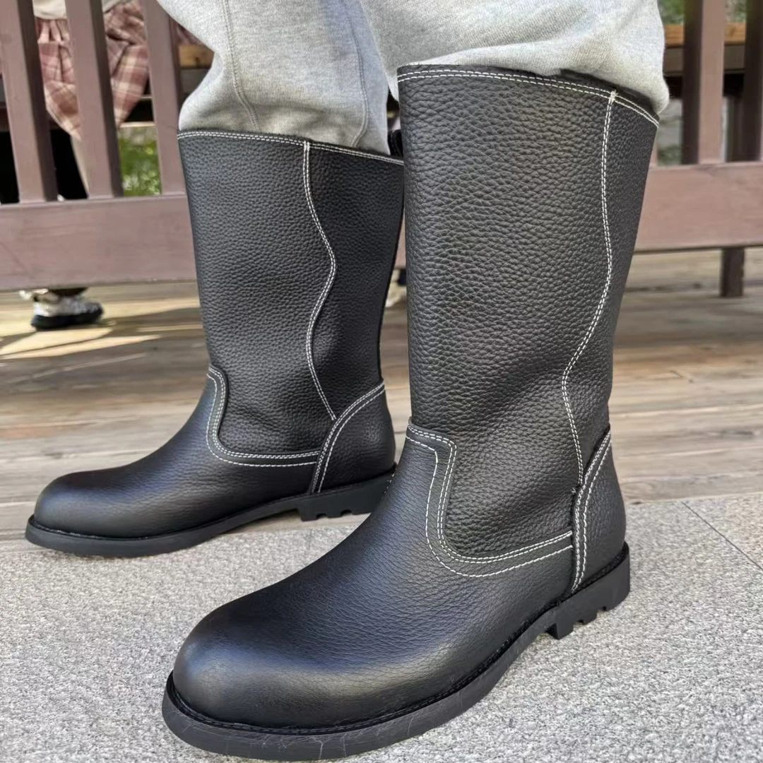 男款牛皮春秋单款靴子民族风马靴演出靴日常靴