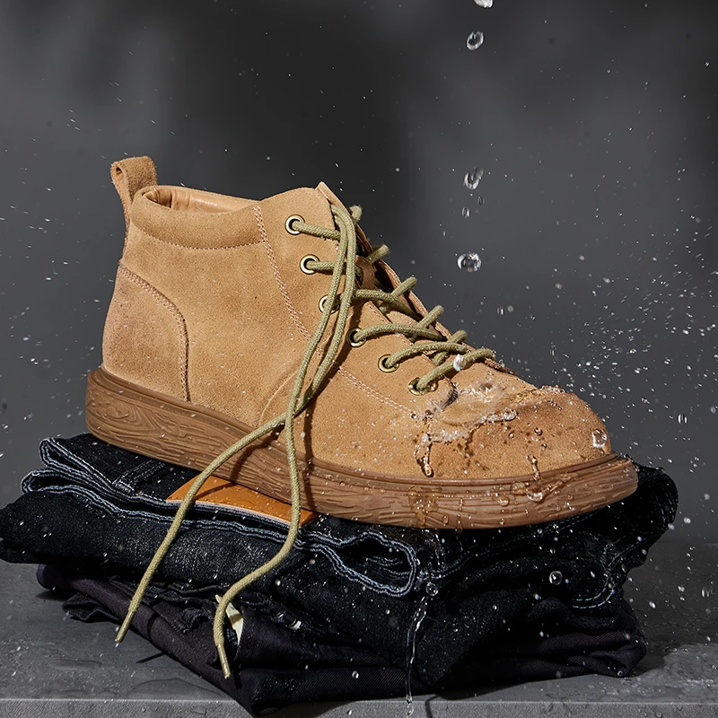 进口防水晶反绒牛皮马丁靴男复古工装百搭休闲夏季低帮户外靴子