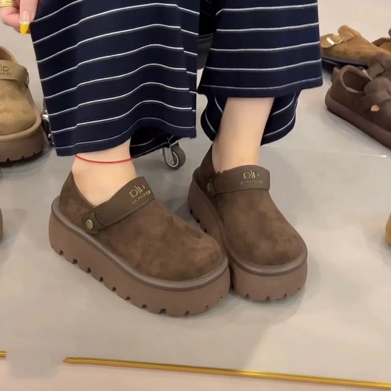 复古百搭6CM增高厚底全包勃肯鞋女2025秋季新款休闲两穿乐福单鞋