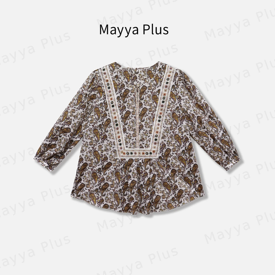 【松茶】mayya plus麦芽定制印花七分袖减龄雪纺衫显瘦上衣32526038