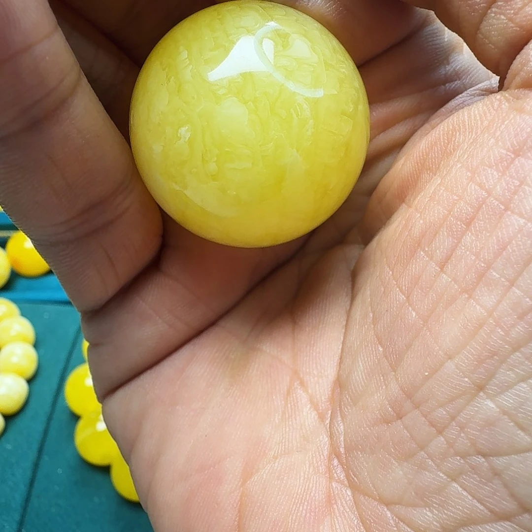 蜜蜡珠宝奇石未镶嵌鸡油黄白花虎皮单珠31.8m