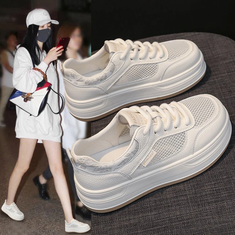 【绮梦】夏季厚底小白鞋透气网面百搭休闲运动板鞋时尚