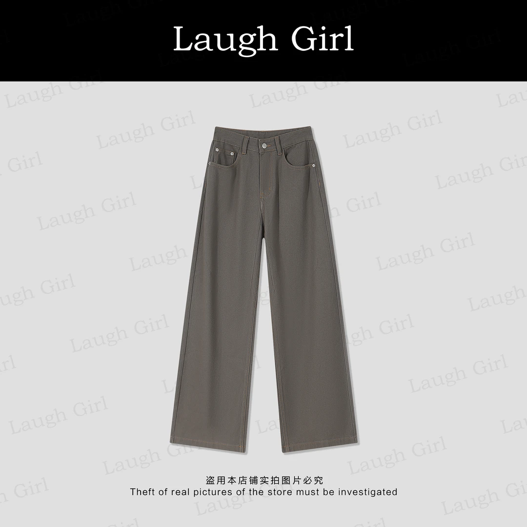 楚楚君 Laugh girl【军绿格调】美式垂感显瘦直筒牛仔长裤KL53338J