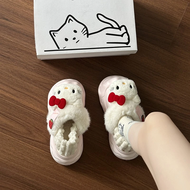 卡通风一脚蹬外穿东北大棉鞋女2025冬季厚底加绒保暖防滑包毛毛鞋