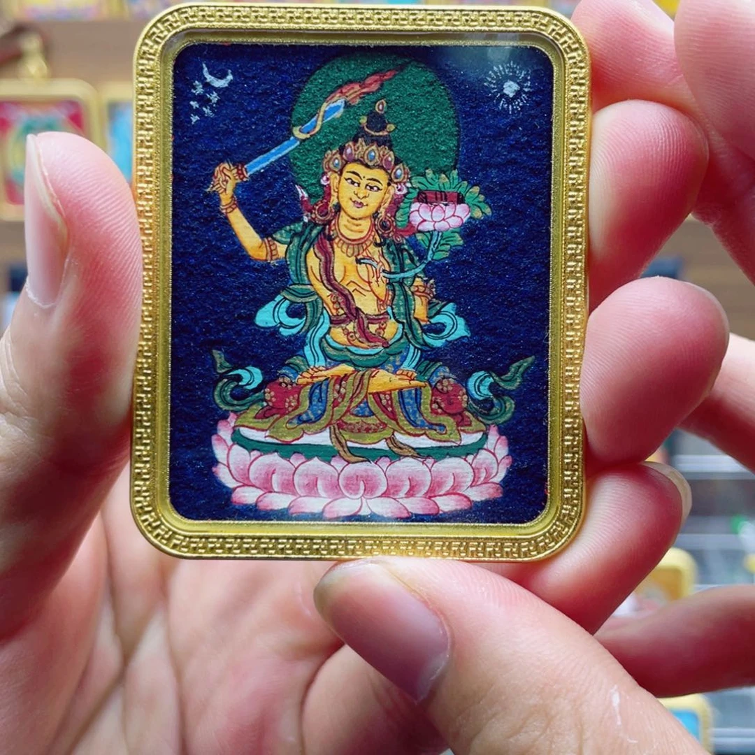 吊坠纯手绘唐卡文殊青金石粗旷砂