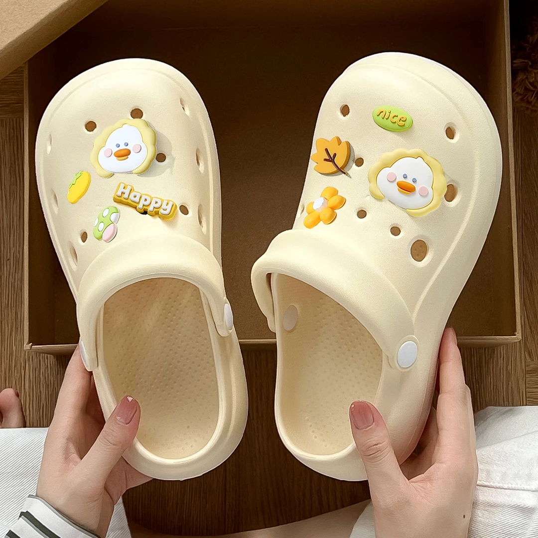 小黄鸭洞洞鞋厚底沙滩防滑外穿包头凉拖鞋女款夏季外穿2025新款