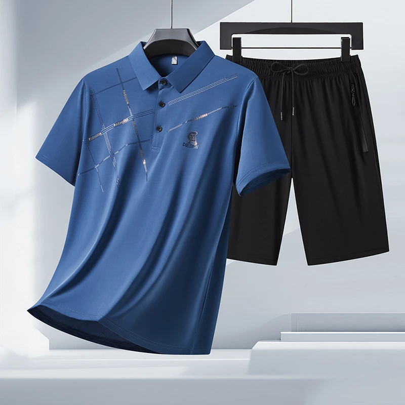 TUCANO/啄木鳥夏季男士polo短袖五分裤一套冰丝翻领清凉商务套装