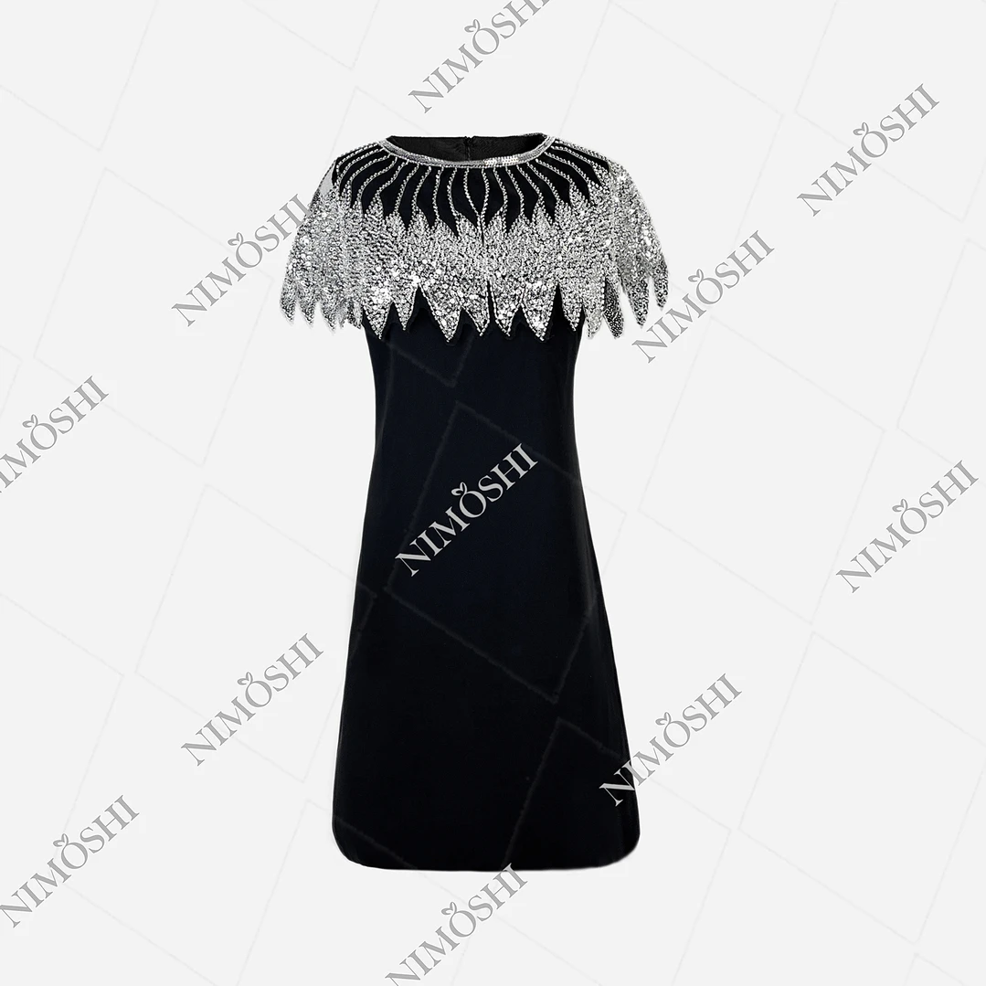 NIMOSHI莎莎法式轻奢钉珠领摆设计气质显瘦款连衣裙女Q1277