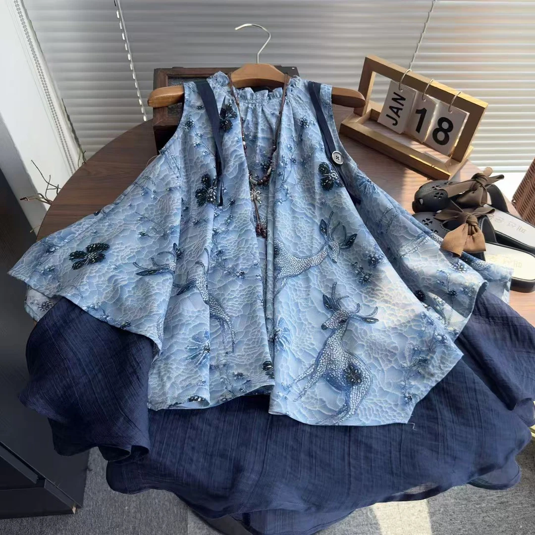 女童连衣裙夏季韩版小女孩洋气百搭印花休闲无袖时尚背心裙