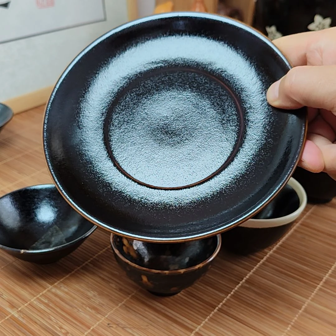 吉州窑原矿手工柴窑柴烧黑色釉壶承