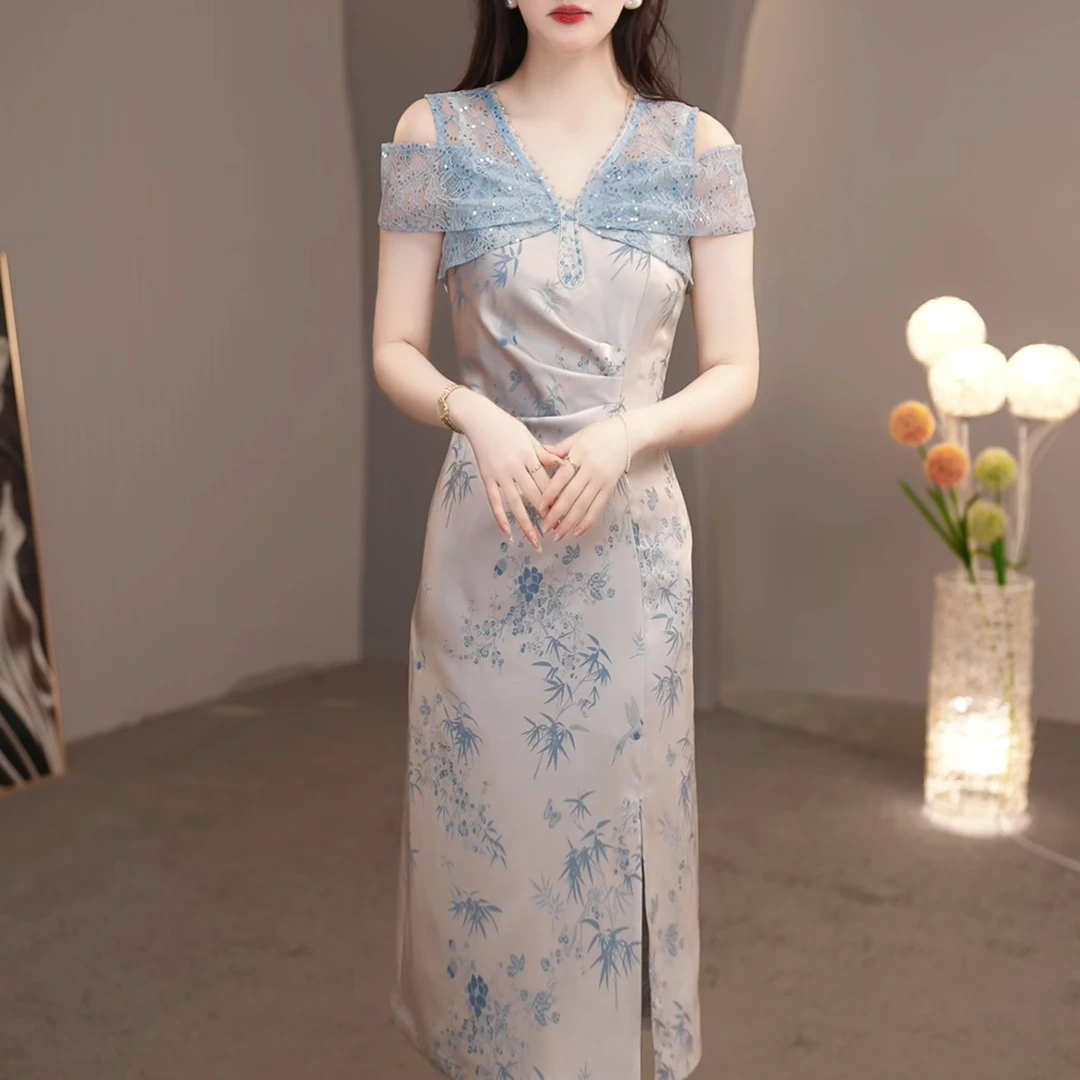 【宠粉定制】B1588图片色连衣裙优雅气质时尚减龄收腰显瘦夏季设计