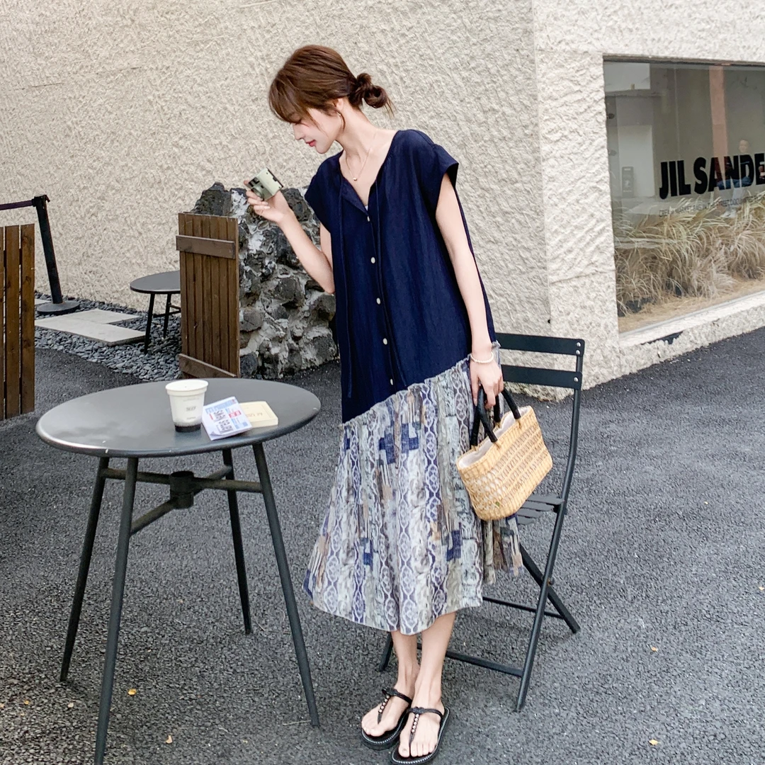 今年流行独特漂亮大方得体设计感穿搭撞色拼接设计感连衣裙夏新款