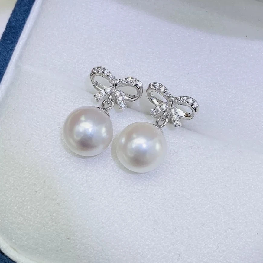 天然淡水珍珠蝴蝶结耳钉11-12mm高级感精小众设计独特耳饰R71