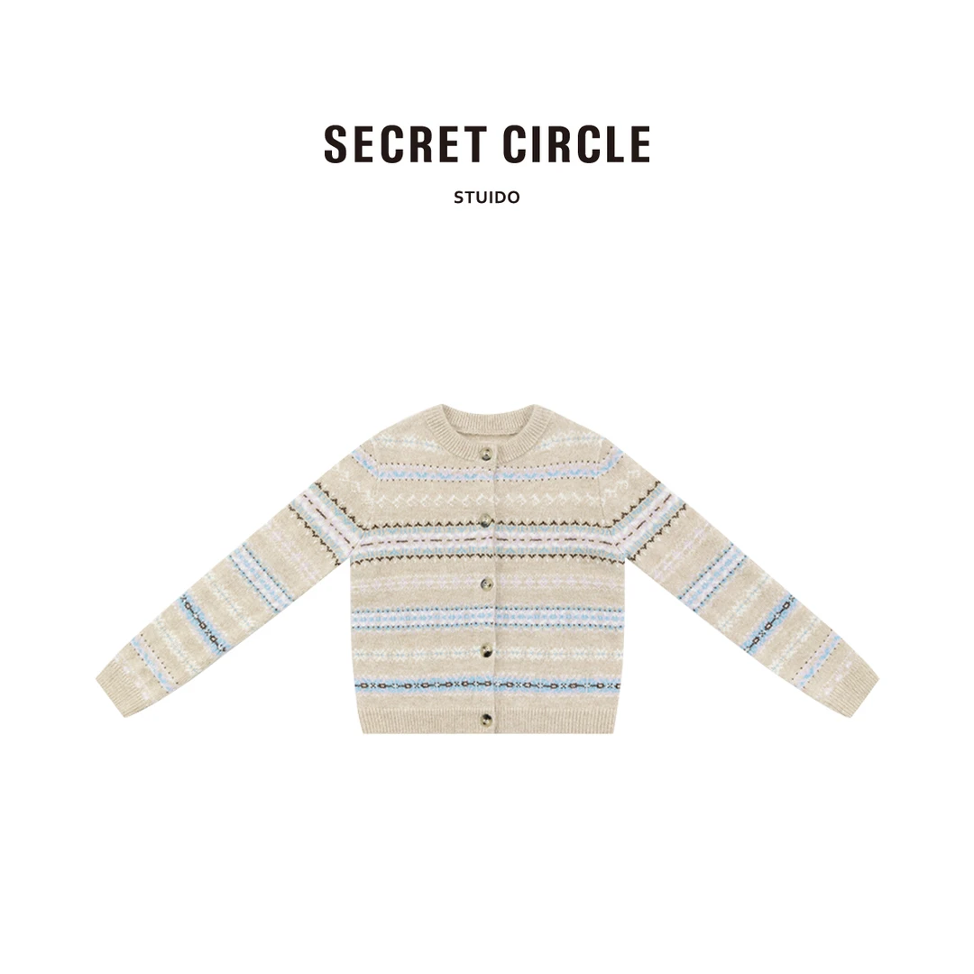 SECRET CIRCLE·秘社 绵羊毛马海毛混纺撞色条纹针织开衫D2499