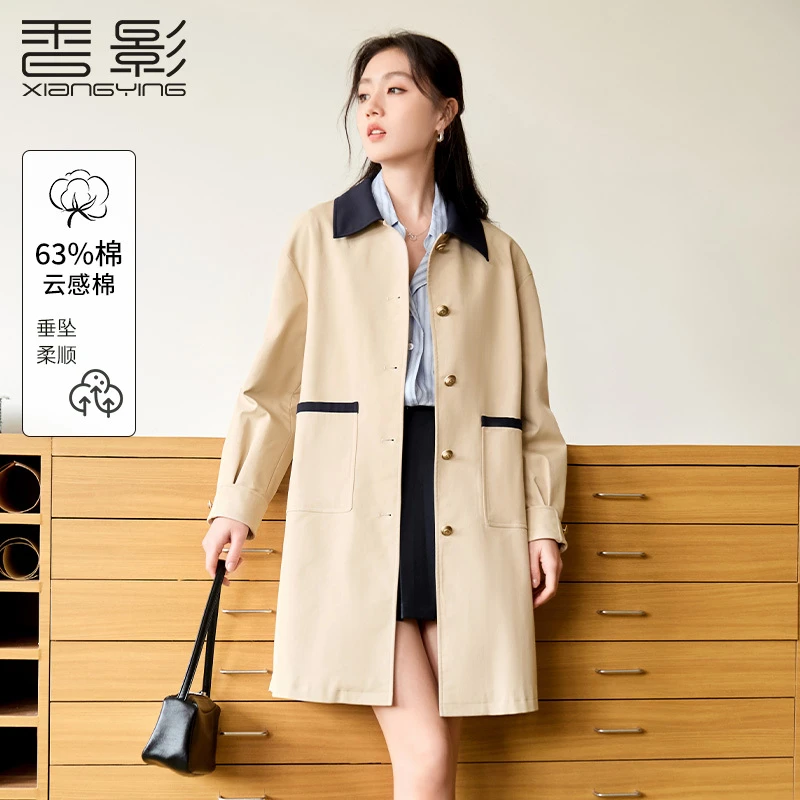 【丽公主专属】F851093风衣香影欧若智性风小个子风衣春新款中长款