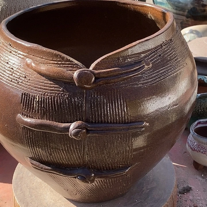 花盆紫砂口23高度26手工瑕疵