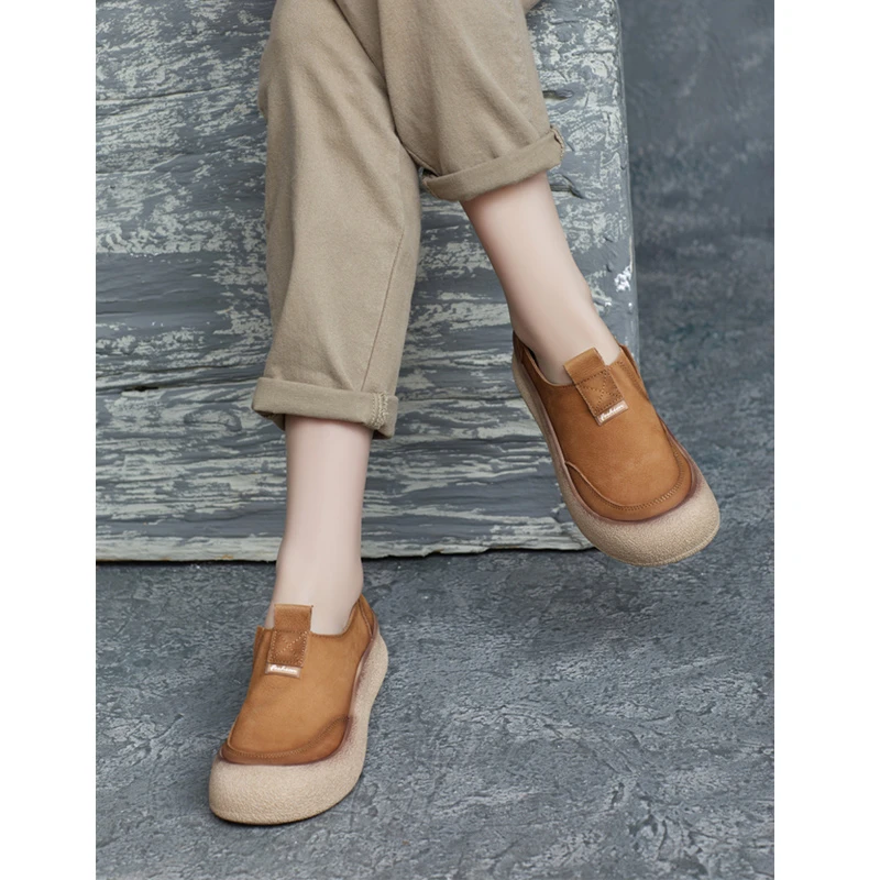 2025春季新款帅气英伦风真皮手工圆头套脚平跟单鞋软底休闲鞋