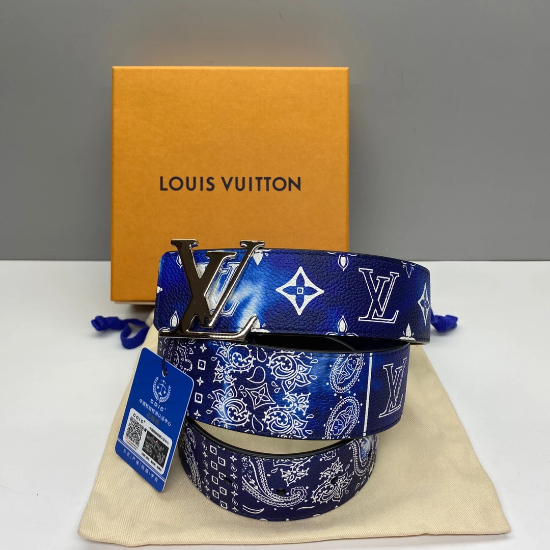 99新 LV 99新LV蓝色腰果花1877双面皮带腰带90码宽度4cm