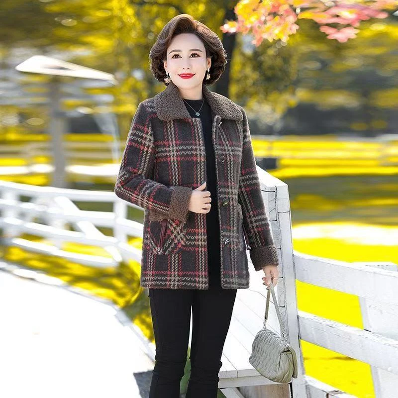 7914-中老年女装秋冬季格子外套新款加厚冬季上衣【老仓库二楼】