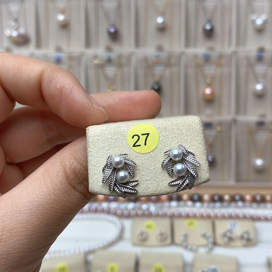 淡水珍珠耳饰银S925镶嵌