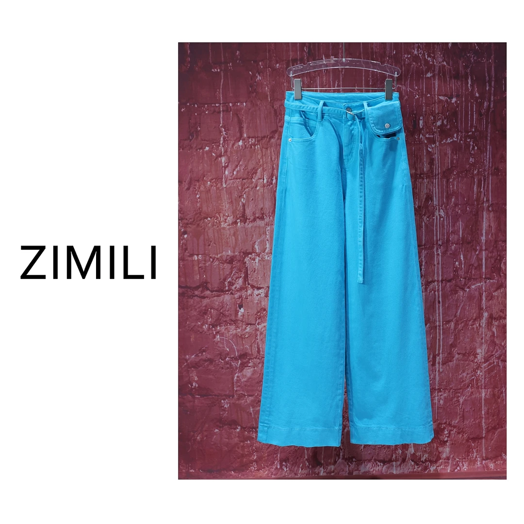 【亮哥定制】2025小众欧设计湖水蓝直筒阔腿牛仔裤6552-H9
