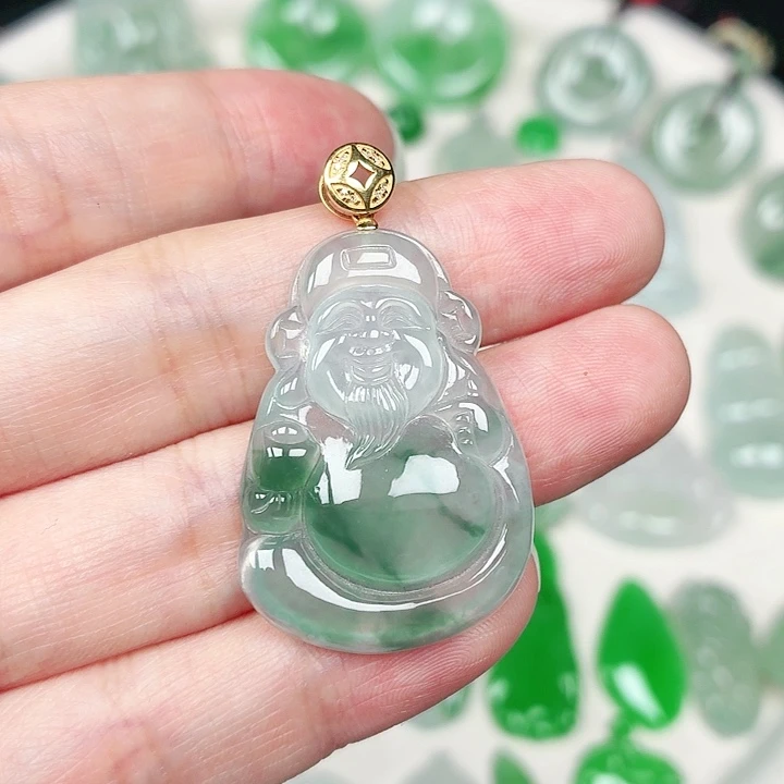 晴***天翡翠18K金镶嵌颈饰缅甸天然A货翡翠