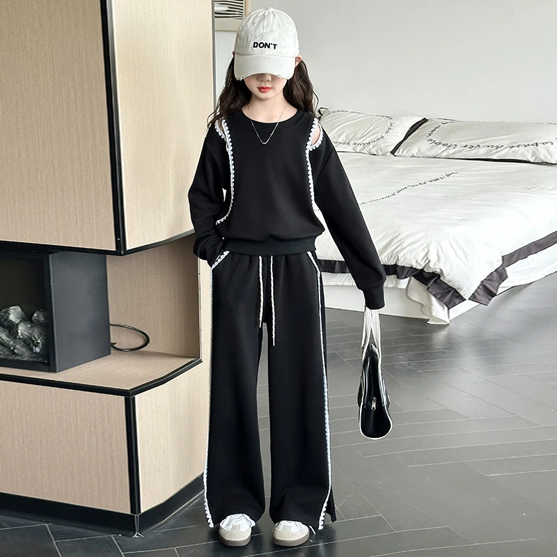 女童秋装休闲套装洋气时尚潮流中大童女孩拼接两件套时髦春秋潮款