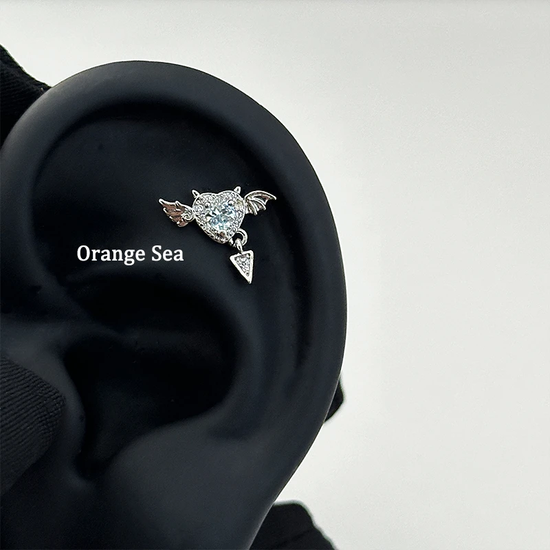钛钢耳饰 Orange Sea甜酷小恶魔翅膀耳骨钉辣妹独特爱心耳钉E215