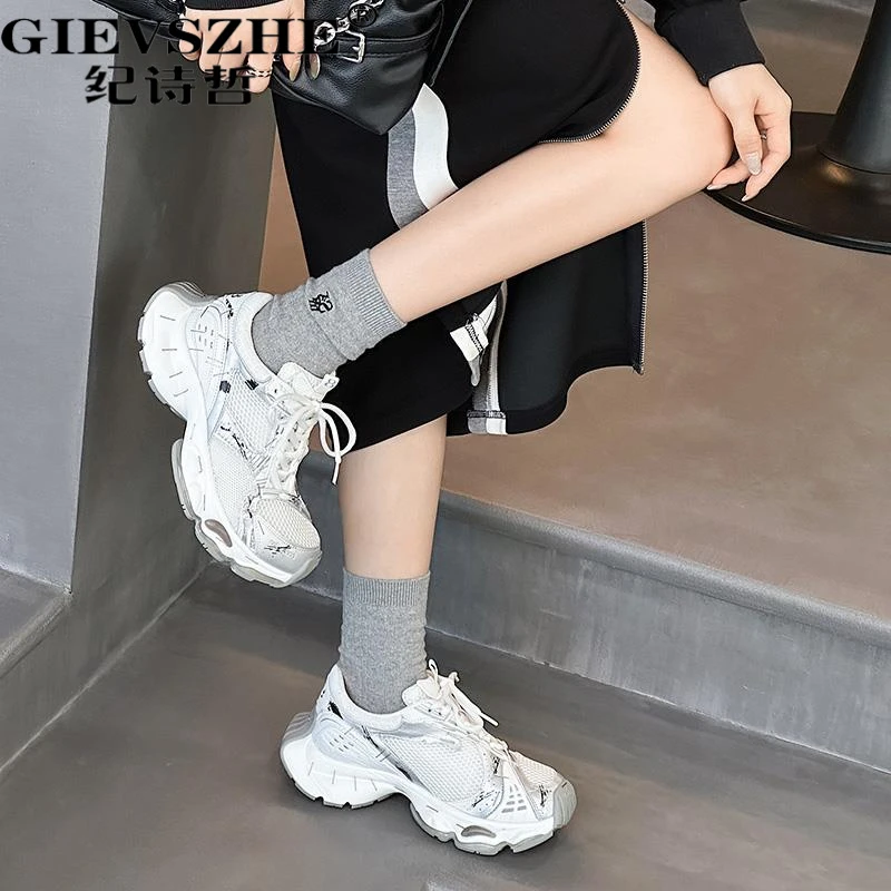 纪诗哲订书机老爹鞋女秋季新款时尚厚底百搭增秋季厚底增高老爹