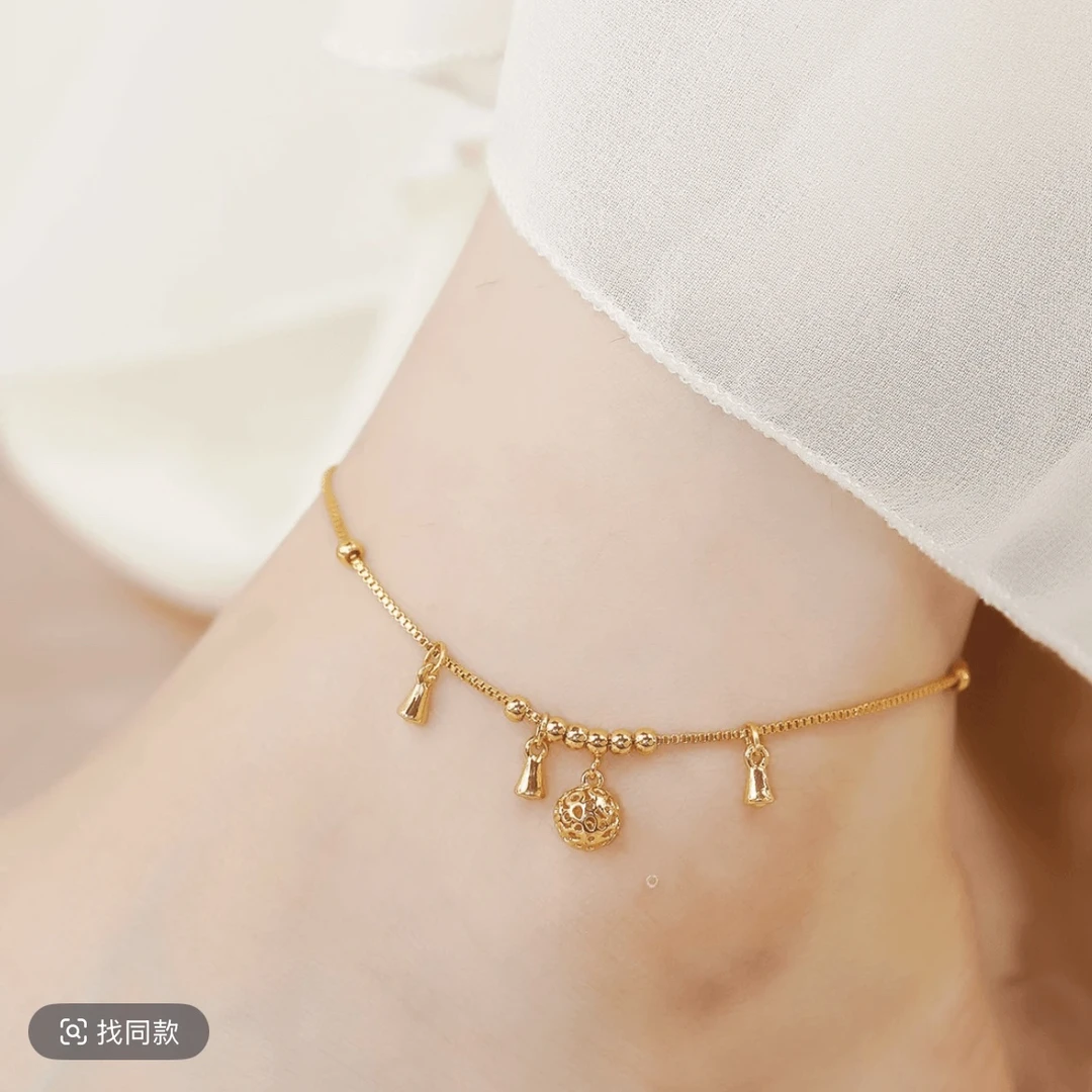 铜合金脚链 一帆风顺不掉色古风女款铃铛时来运转脚链轻奢精致