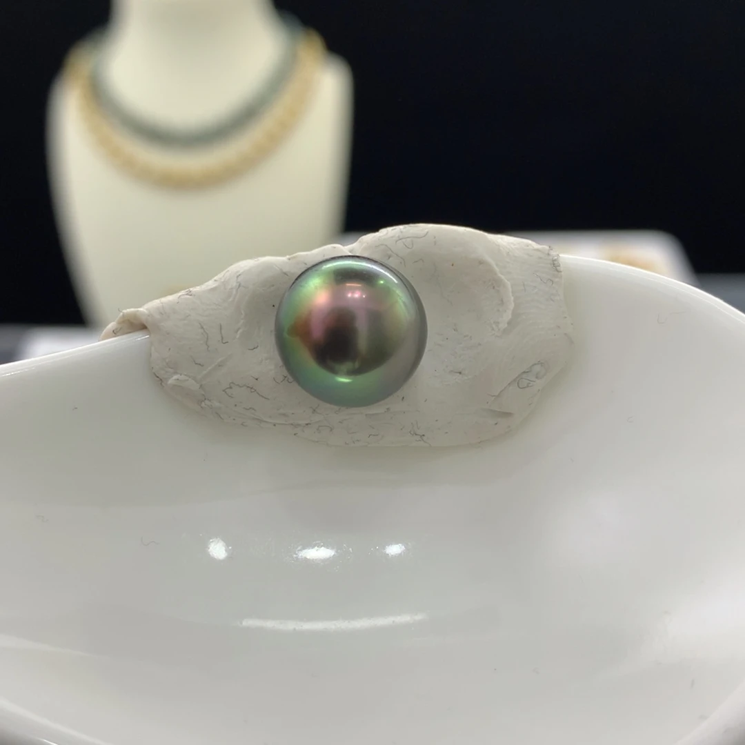 未镶嵌裸珠定制海水珍珠11.1-11.4M绿彩虹孔后无暇