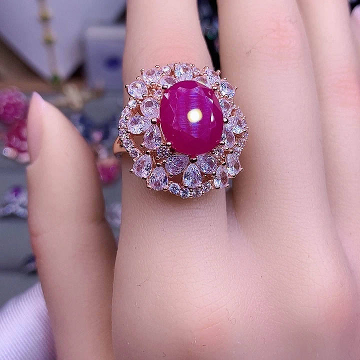 红宝石戒指银S925镶嵌