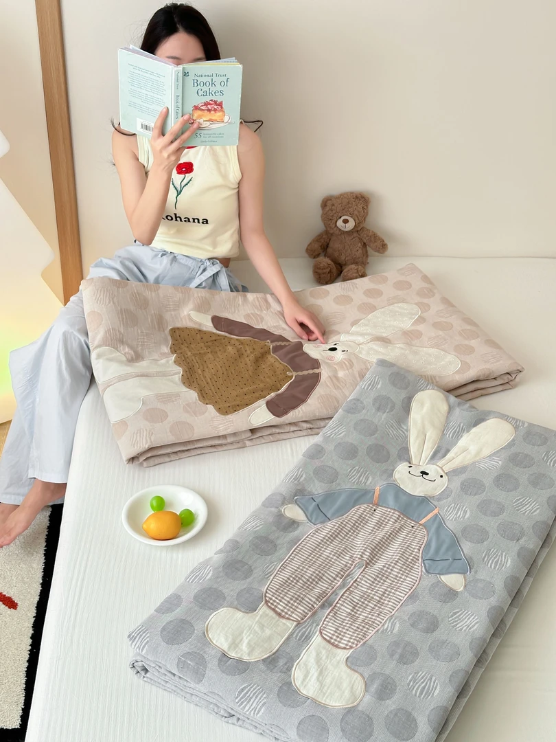 【大耳系列】夏被夏凉被空调被100%全棉色织双层纱抑菌可机洗水洗