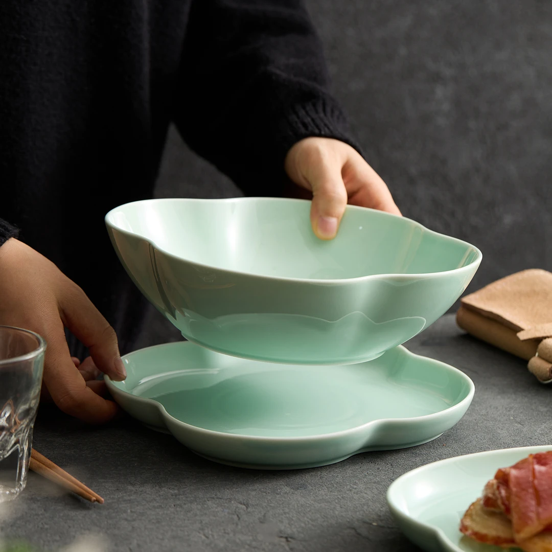 德化青瓷餐具特别好看的精致高级感新中式盘子家用的陶瓷盘子菜盘