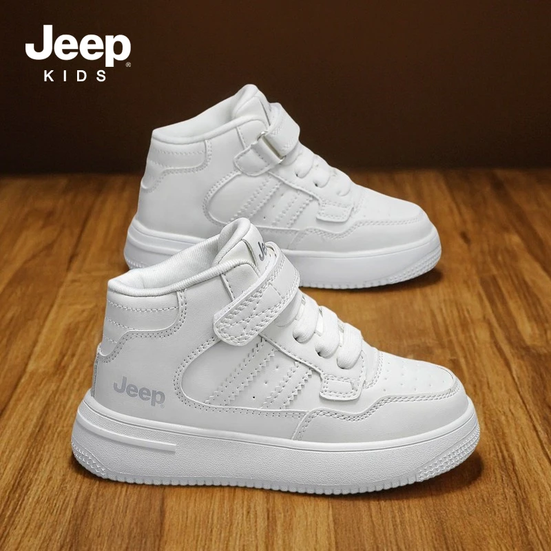 jeep男童鞋子2025新款冬季加绒二棉鞋皮面高帮板鞋女童儿童运动鞋