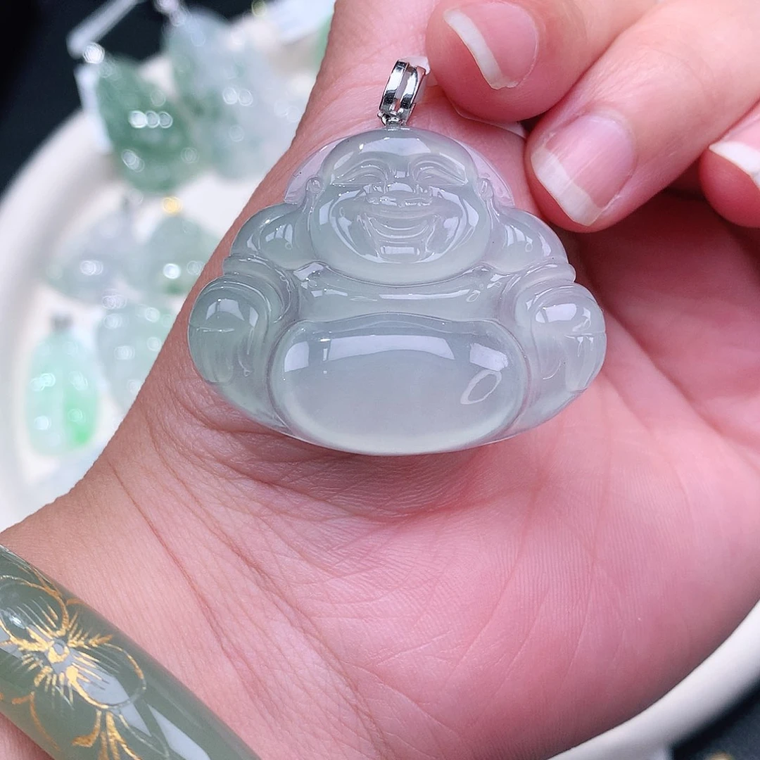 翡翠18K金镶嵌颈饰高冰晴大佛公33-40-6如