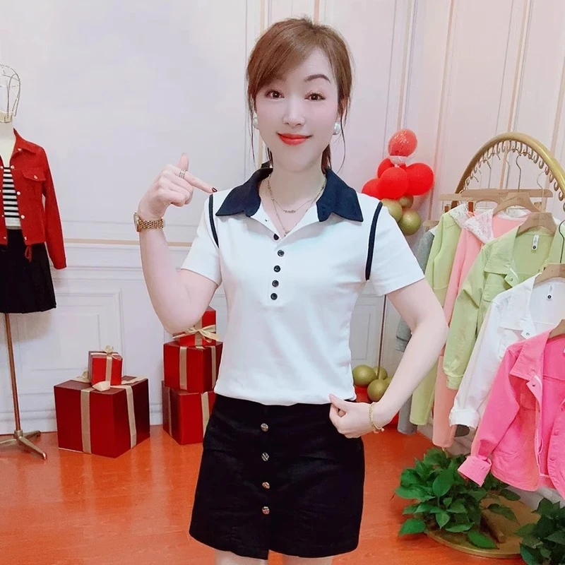 polo领短袖T恤女夏季2025新款小个子时尚洋气减龄运动体恤衫上衣