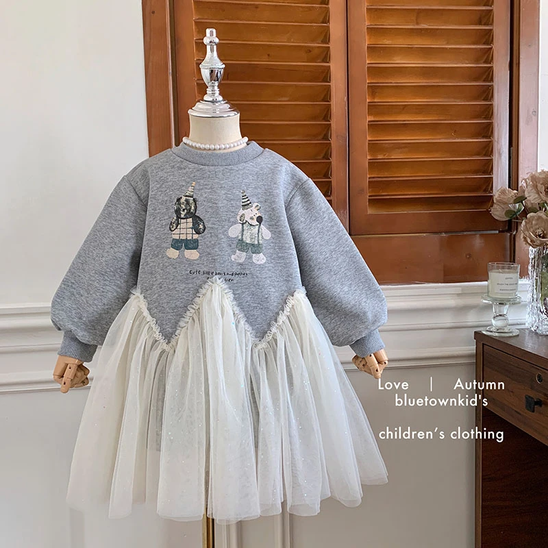 【本妈】2025春”动物派对~"女童卫衣印花拼接网纱裙dy915