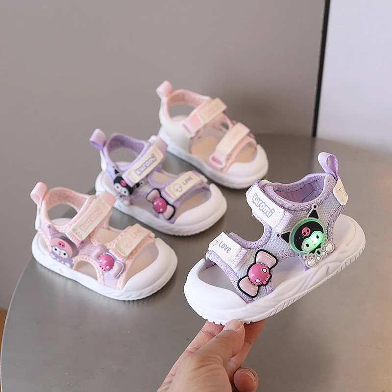库洛米女宝宝学步鞋凉鞋带灯夏季女童公主鞋小女孩软底防滑沙滩鞋