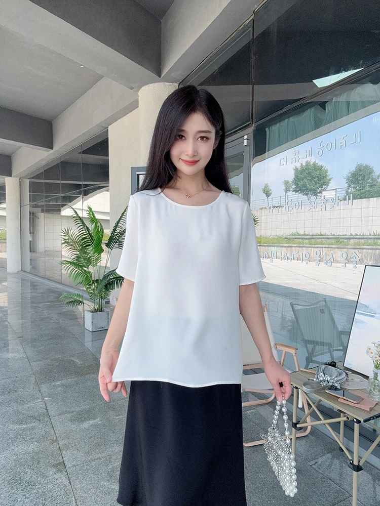 小禾原面料2025夏季新款重磅桑蚕丝短袖T恤上衣