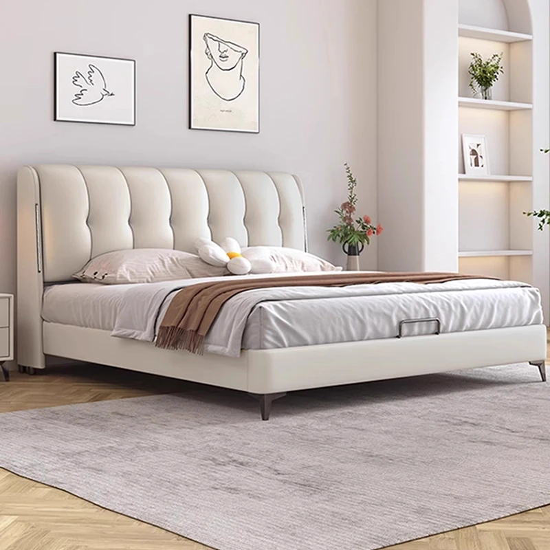 2024新款真皮床主卧大床现代简约卧室床单人实木双人储物软包床