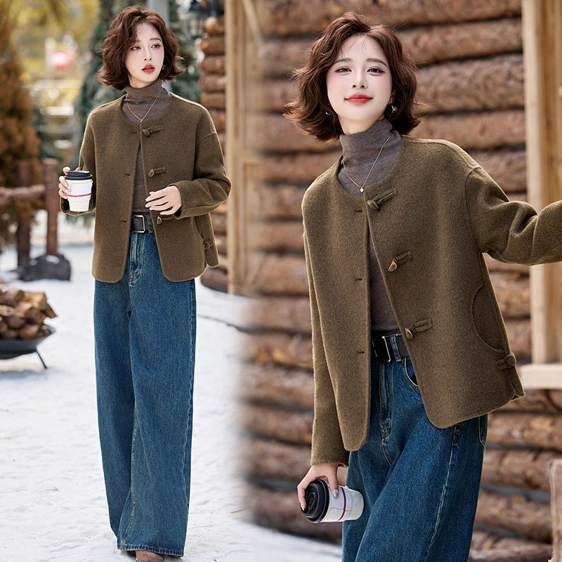 新短款国风双面羊毛大衣女秋冬新款小个子高级感减龄气质毛呢外套