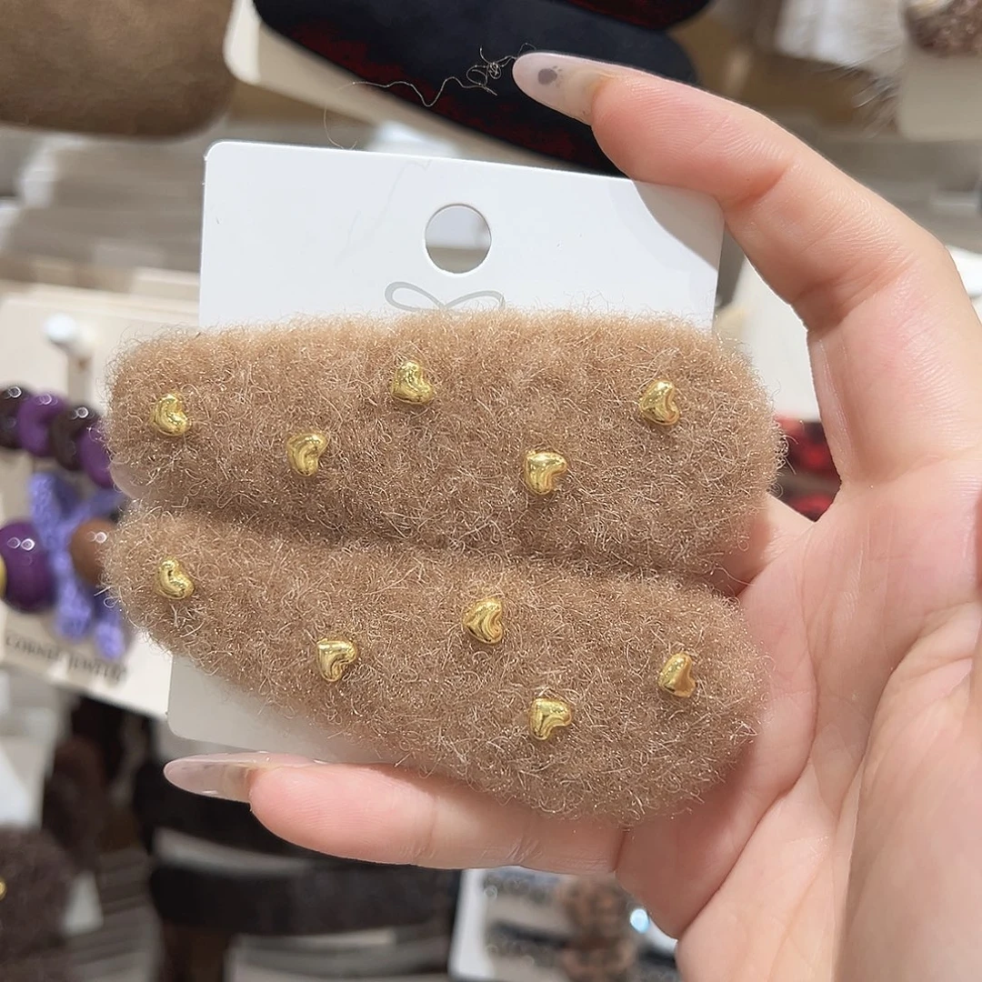 皮质铁合金卡其色爱心掰掰夹