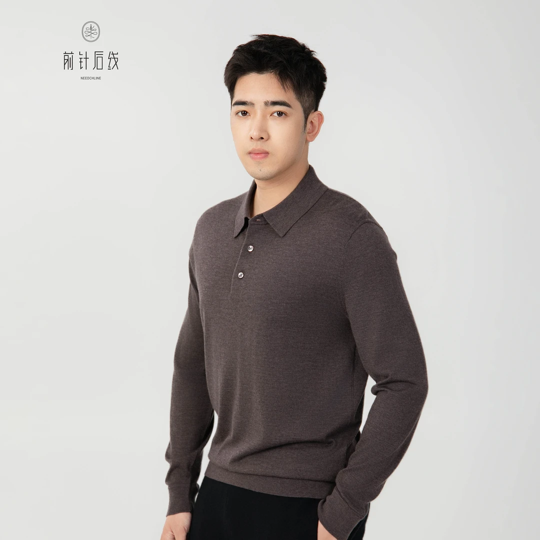 【可机洗】100%纯羊绒翻领长袖男士羊绒POLO衫秋冬男装保暖男款纯色